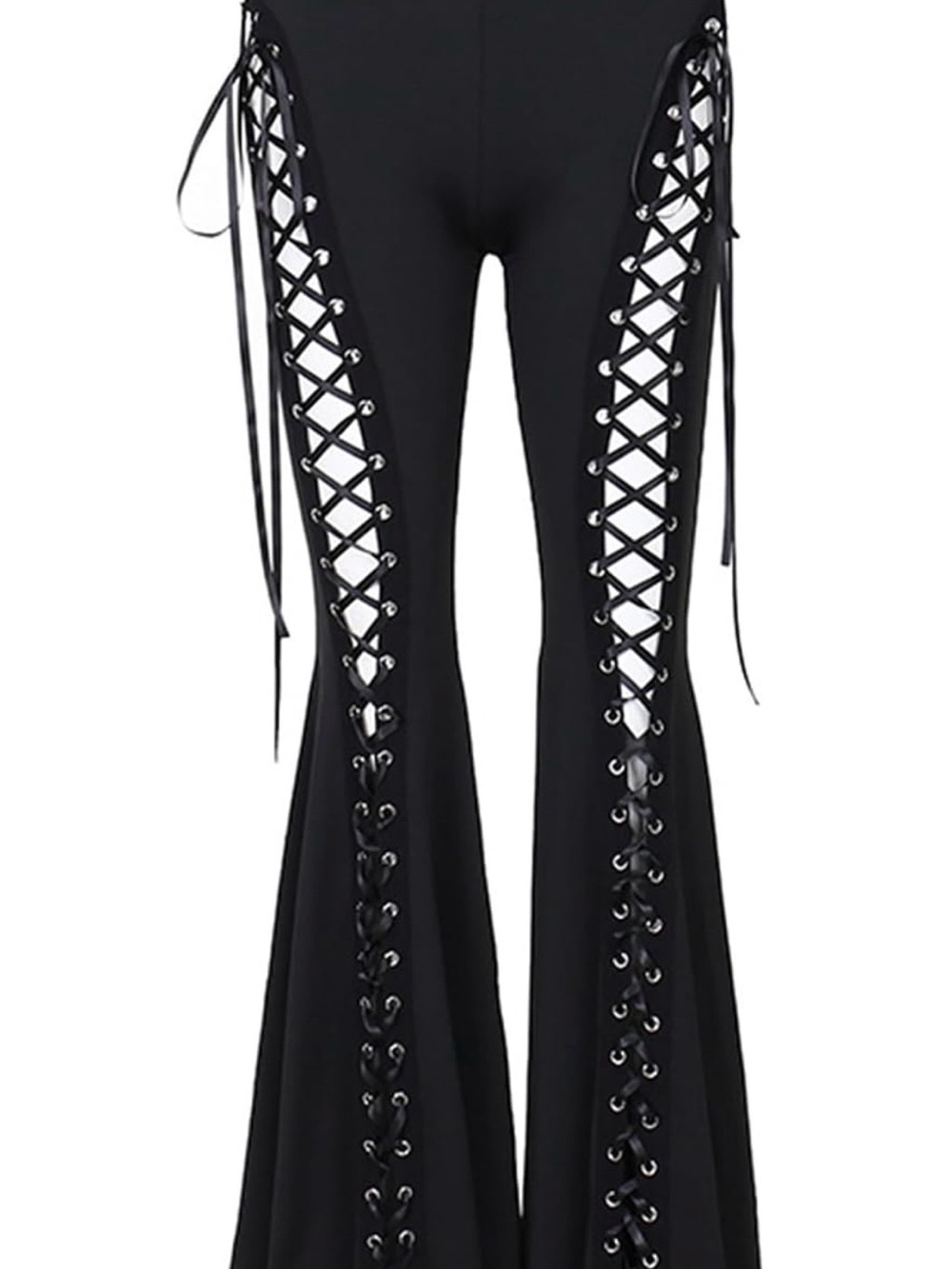 Black Lace-Up Flared Pants